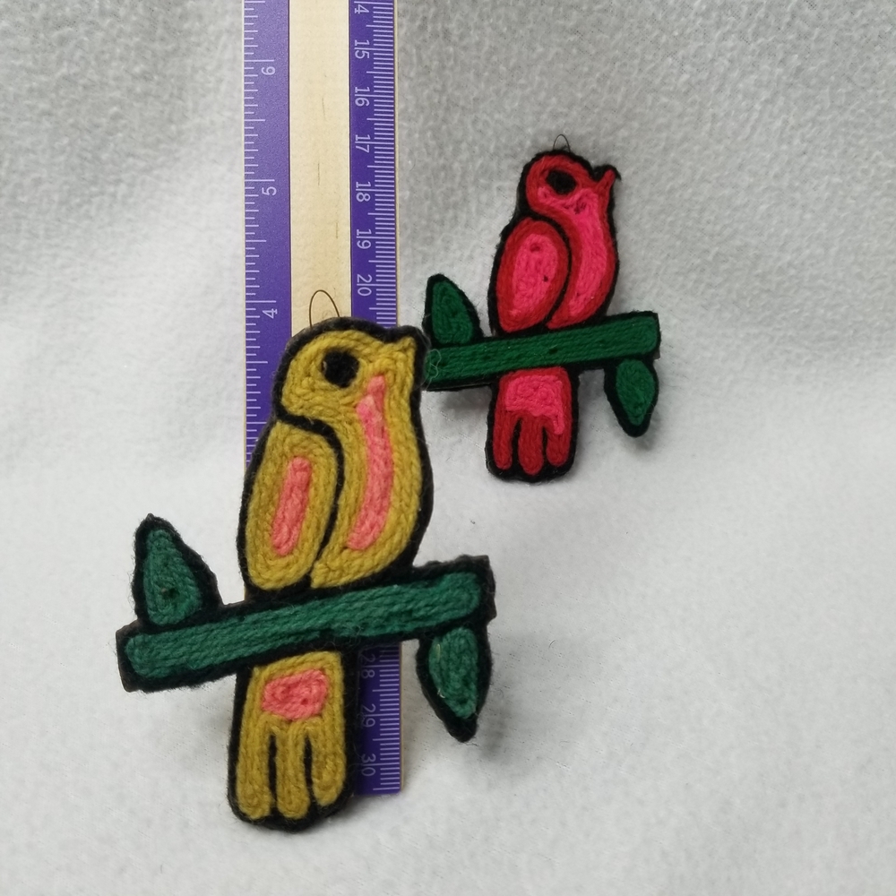 Colorful Bird Ornament Pair - Pink and Yellow - Picture 9 of 13